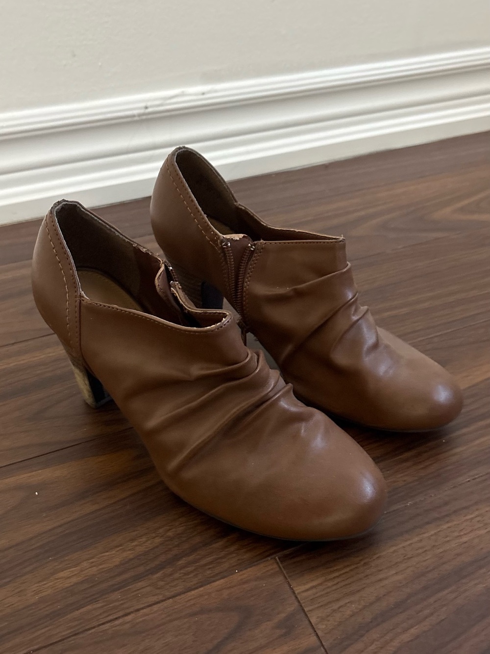 Call It Spring Tan Brown Ruched Heel Booties
